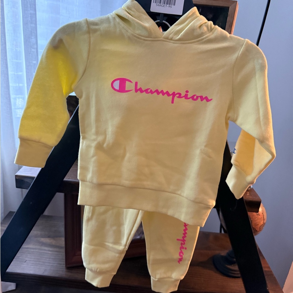 Champion Kids Yellow Tracksuit with Pink Logo